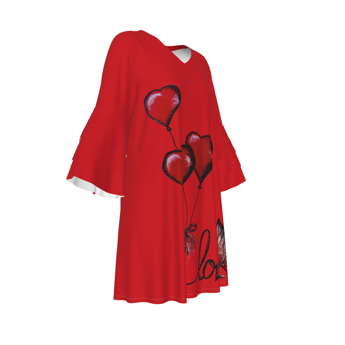 All-Over Print Women's Stacked Ruffle Sleeve Dress