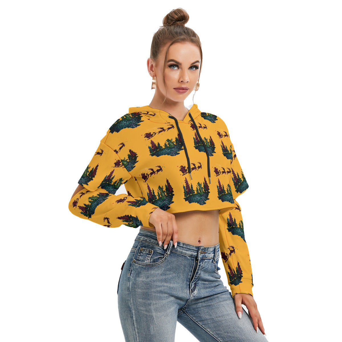 All-Over Print Women's Heavy Fleece Hoodie With Hollow Out Sleeve