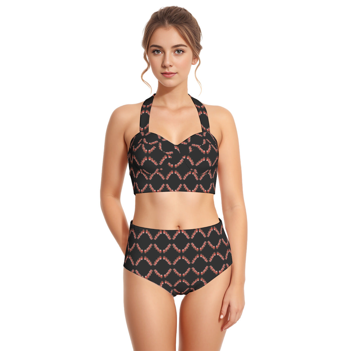 All-Over Print Women's Swimsuit Set With Halter