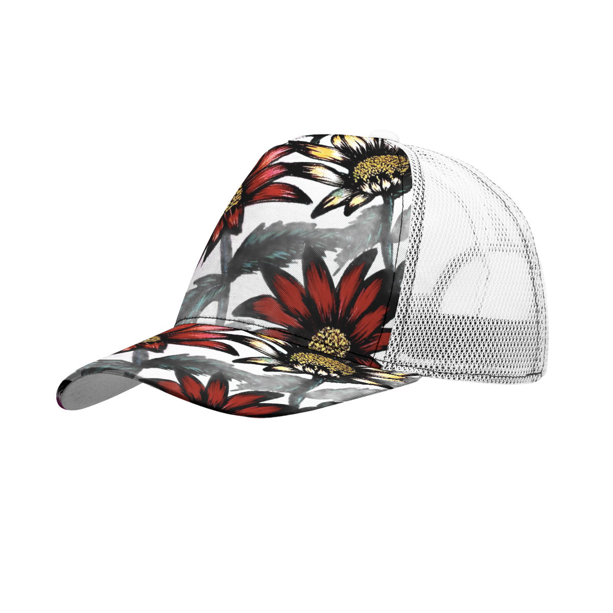 All-Over Print Black Buckle Peaked Mesh Cap With Box