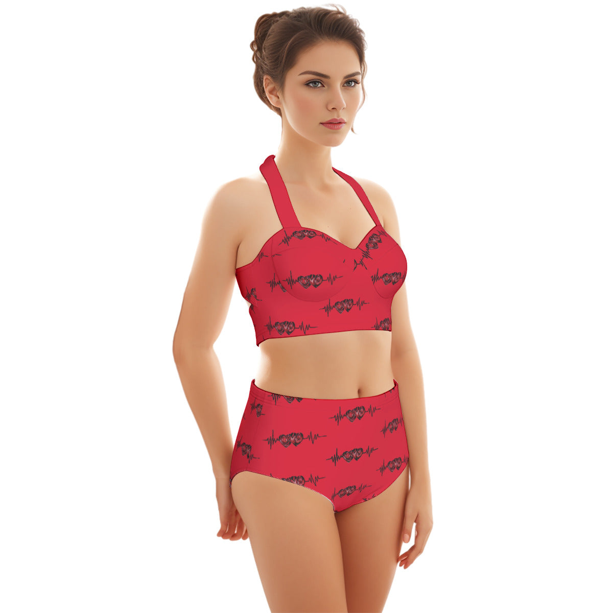 All-Over Print Women's Swimsuit Set With Halter