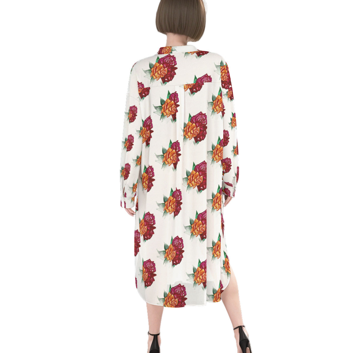 All-Over Print Women's Long Shirt Dress | Rayon