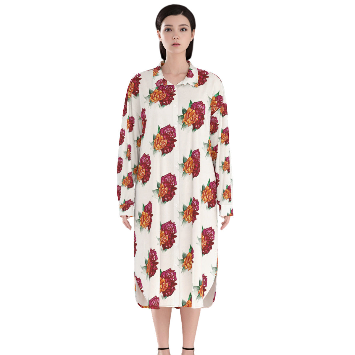 All-Over Print Women's Long Shirt Dress | Rayon