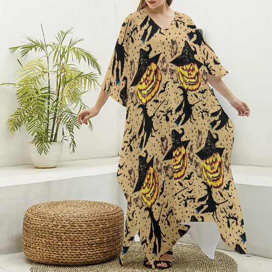 All-Over Print Women's Imitation Silk V-neck Kaftan Robe