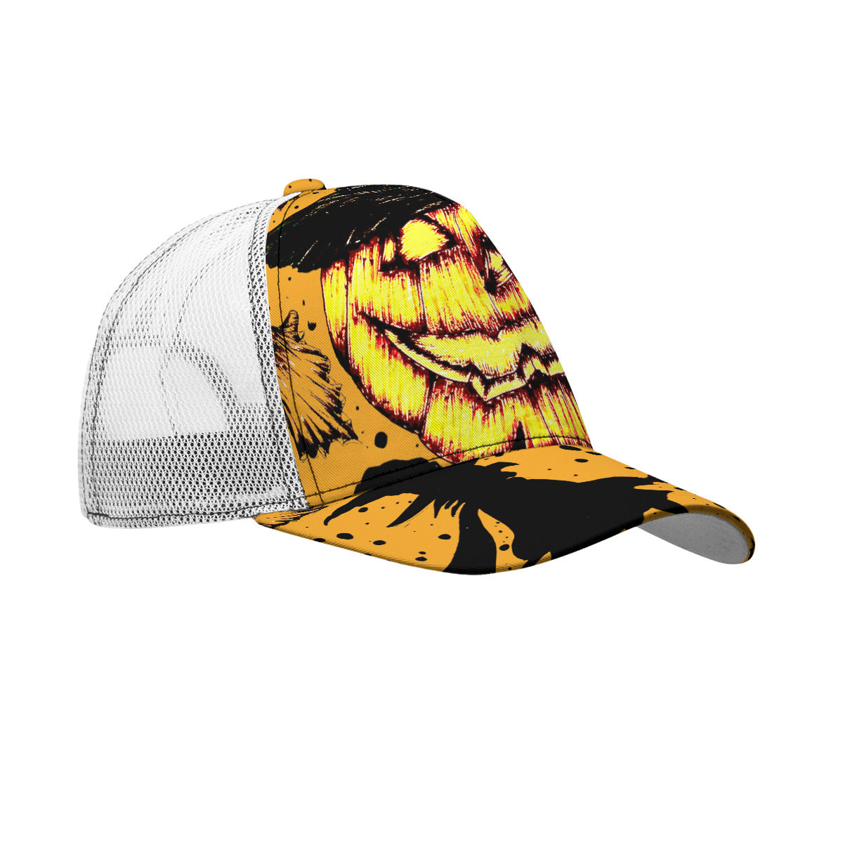 All-Over Print Black Buckle Peaked Mesh Cap With Box