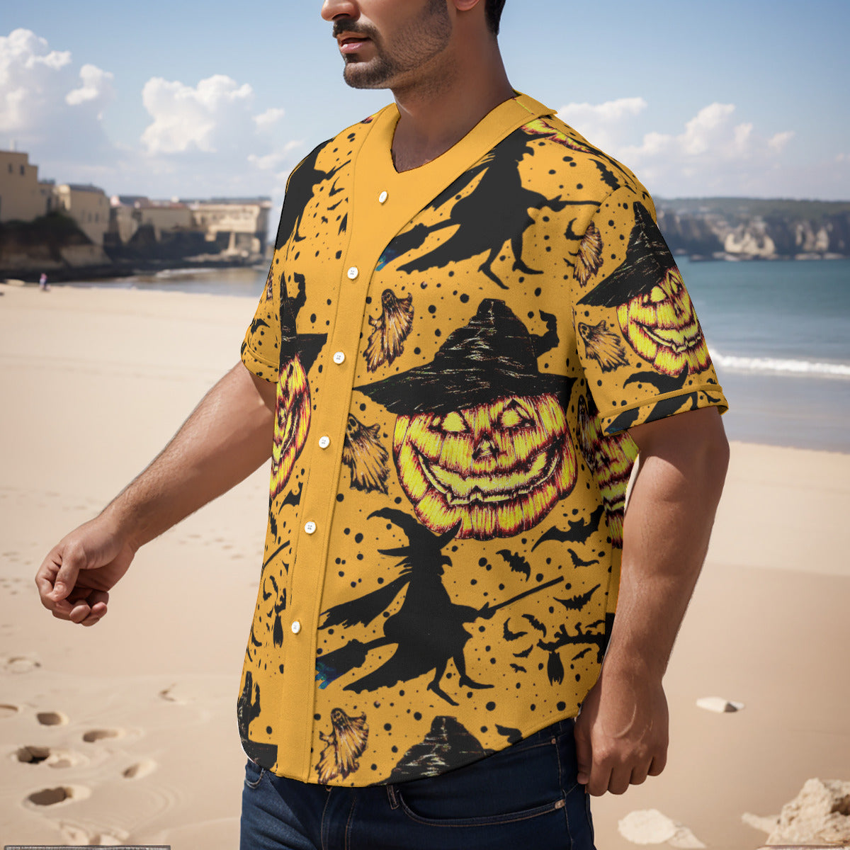 All-Over Print Men's Short Sleeve Baseball Jersey With Pinstripes