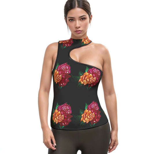 All-Over Print Women's Halter Sleeveless Asymmetrical Tank Top