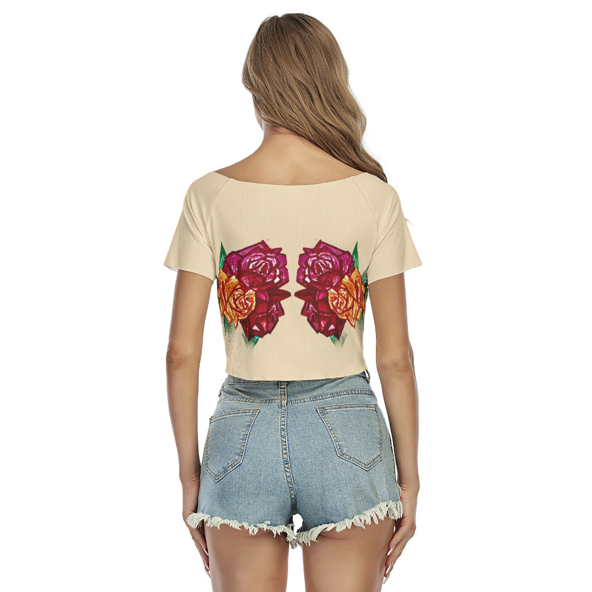 All-Over Print Women's Raglan Drawstring Front Crop Tee