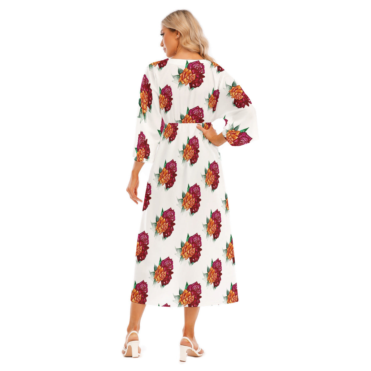 All-Over Print Women's Mid-Sleeve Long Dress