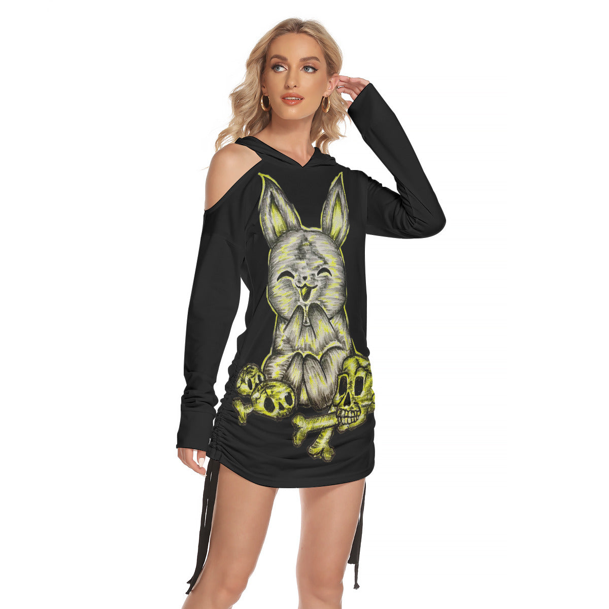 All-Over Print Women's One-shoulder Dress With Waist Shirring