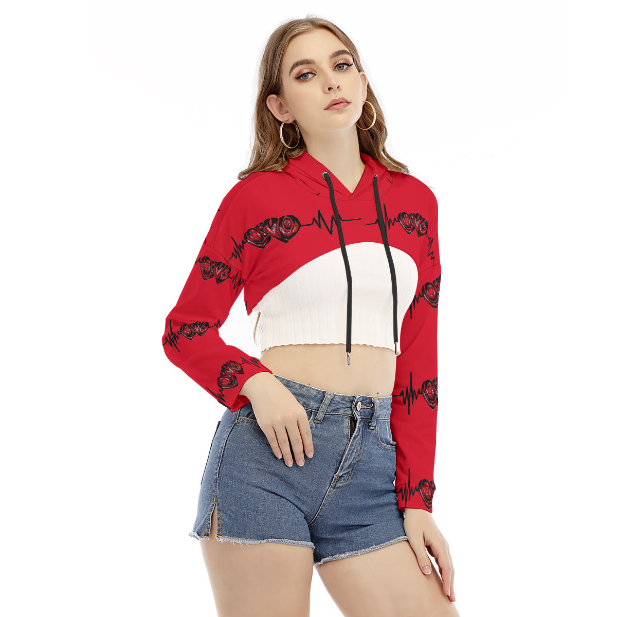 All-Over Print Women's Smock Short Hoodie With Long Sleeve