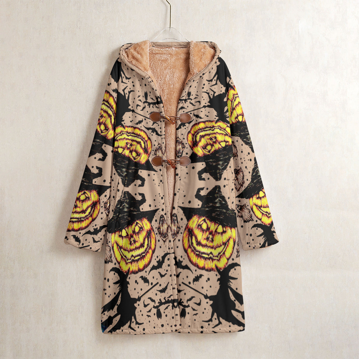 All-Over Print Men's Horn Button Long Fleece Windbreaker