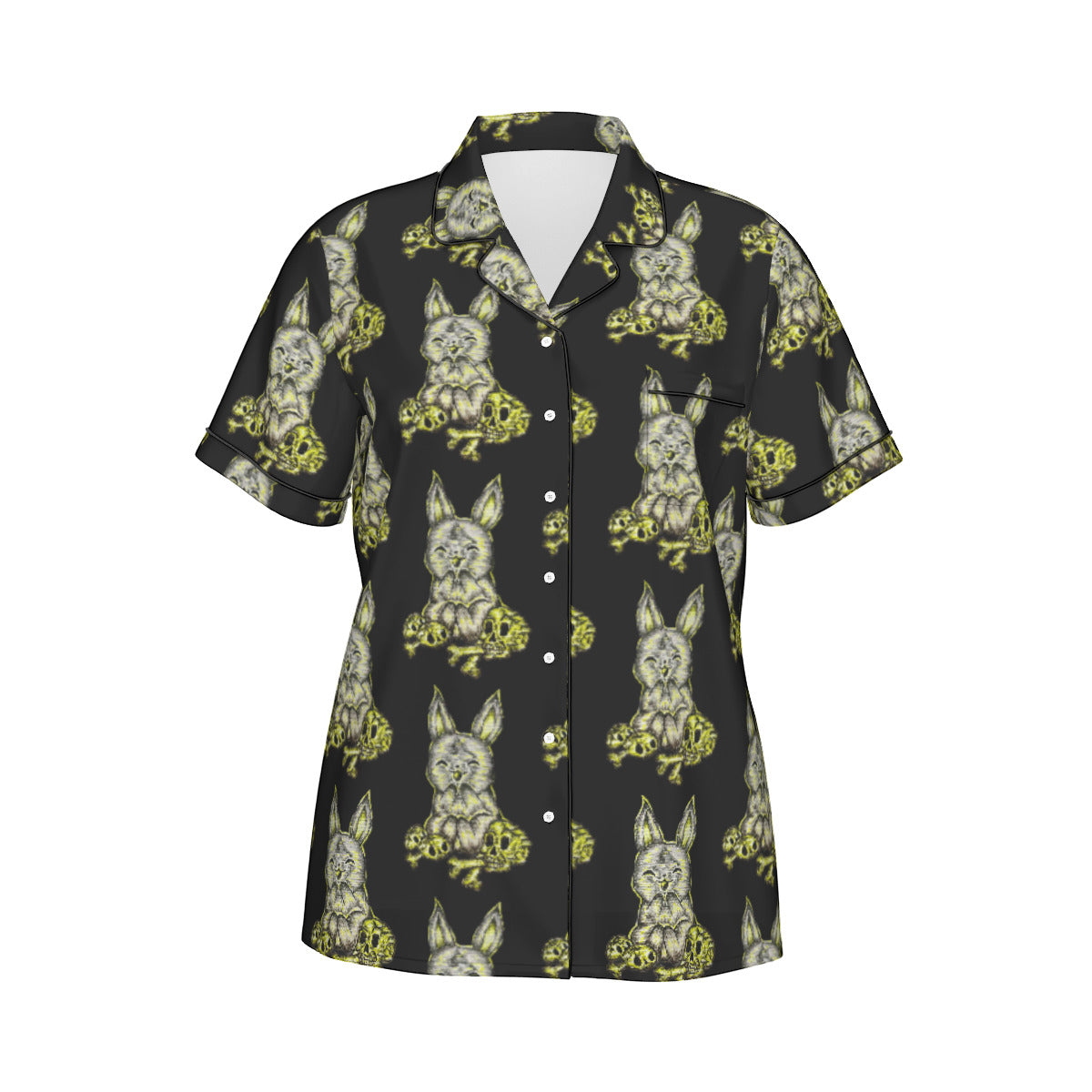 All-Over Print Women's Imitation Silk Pajama Set With Short Sleeve