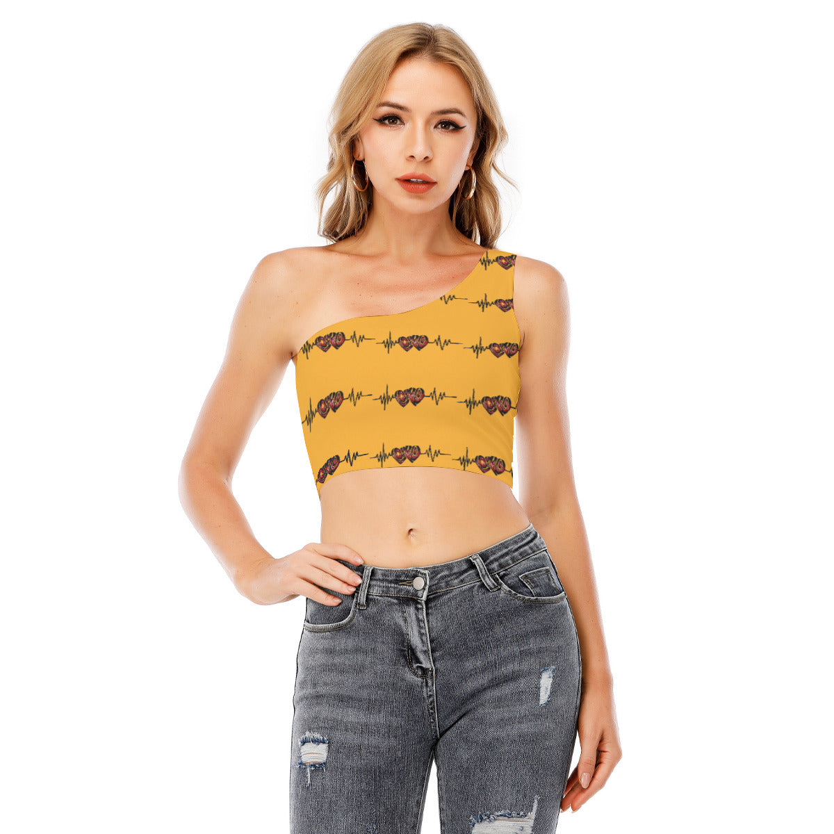 All-Over Print Women's One-Shoulder Cropped Top