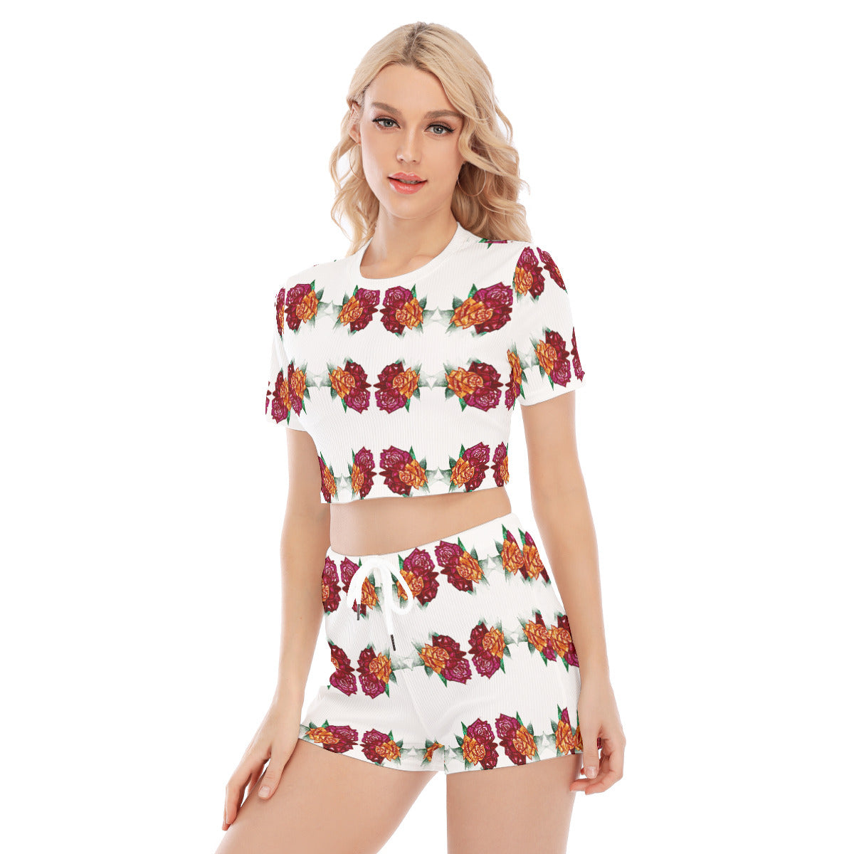 All-Over Print Women's O-neck T-shirt Shorts Suit