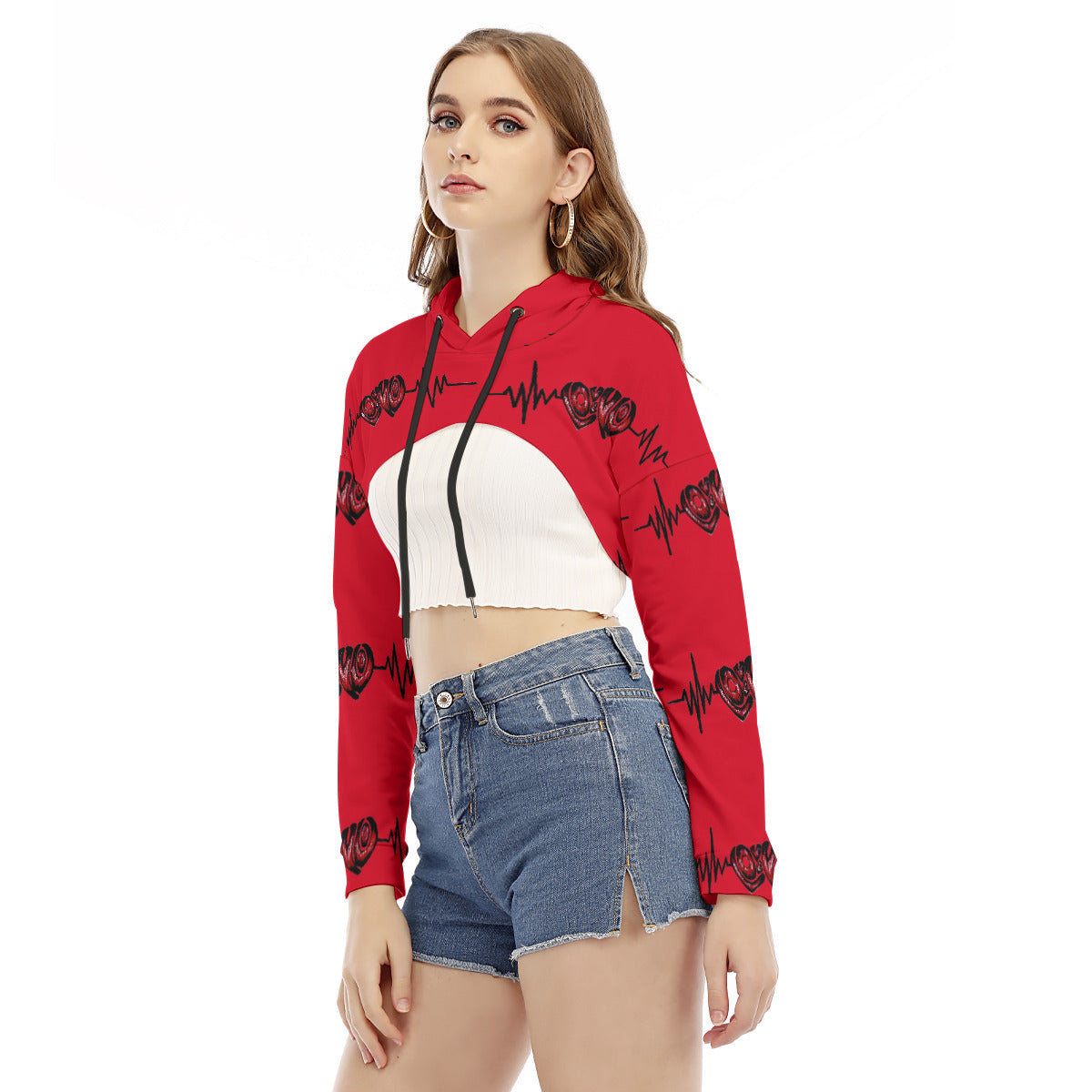 All-Over Print Women's Smock Short Hoodie With Long Sleeve