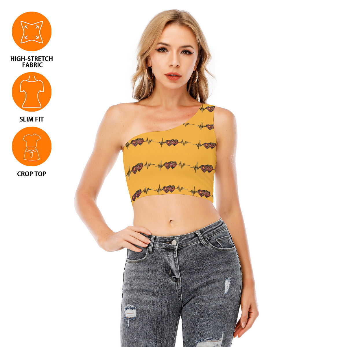 All-Over Print Women's One-Shoulder Cropped Top