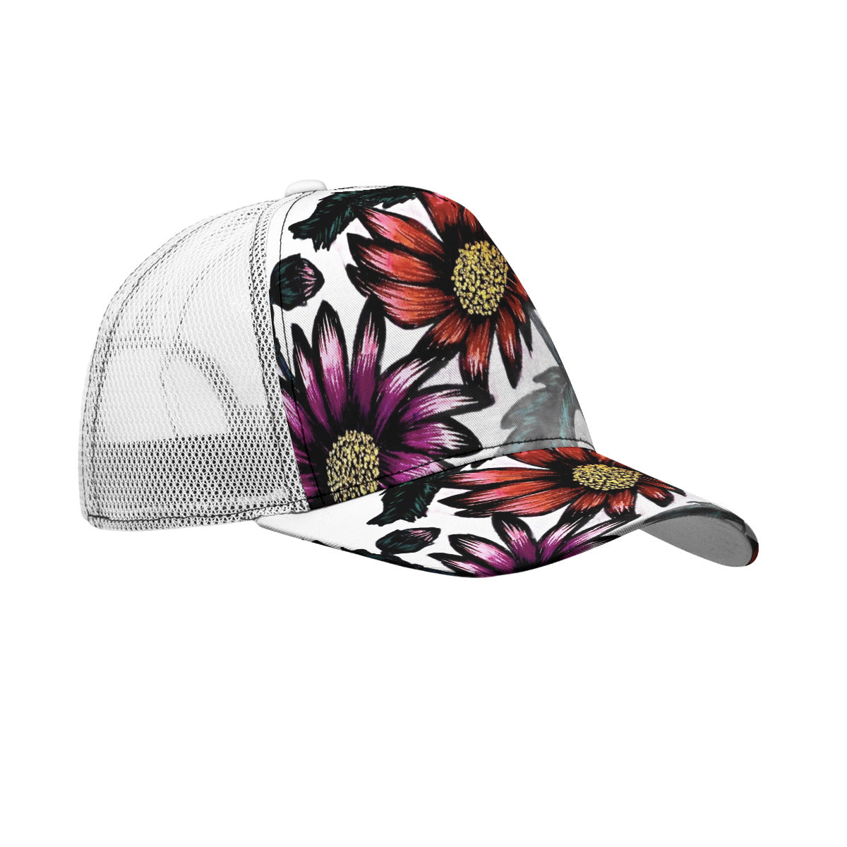 All-Over Print Black Buckle Peaked Mesh Cap With Box