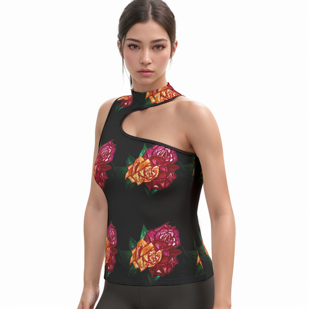 All-Over Print Women's Halter Sleeveless Asymmetrical Tank Top