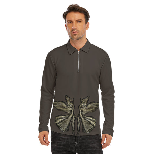 All-Over Print Men's Lapel T-shirt With Neckline Zipper Closure