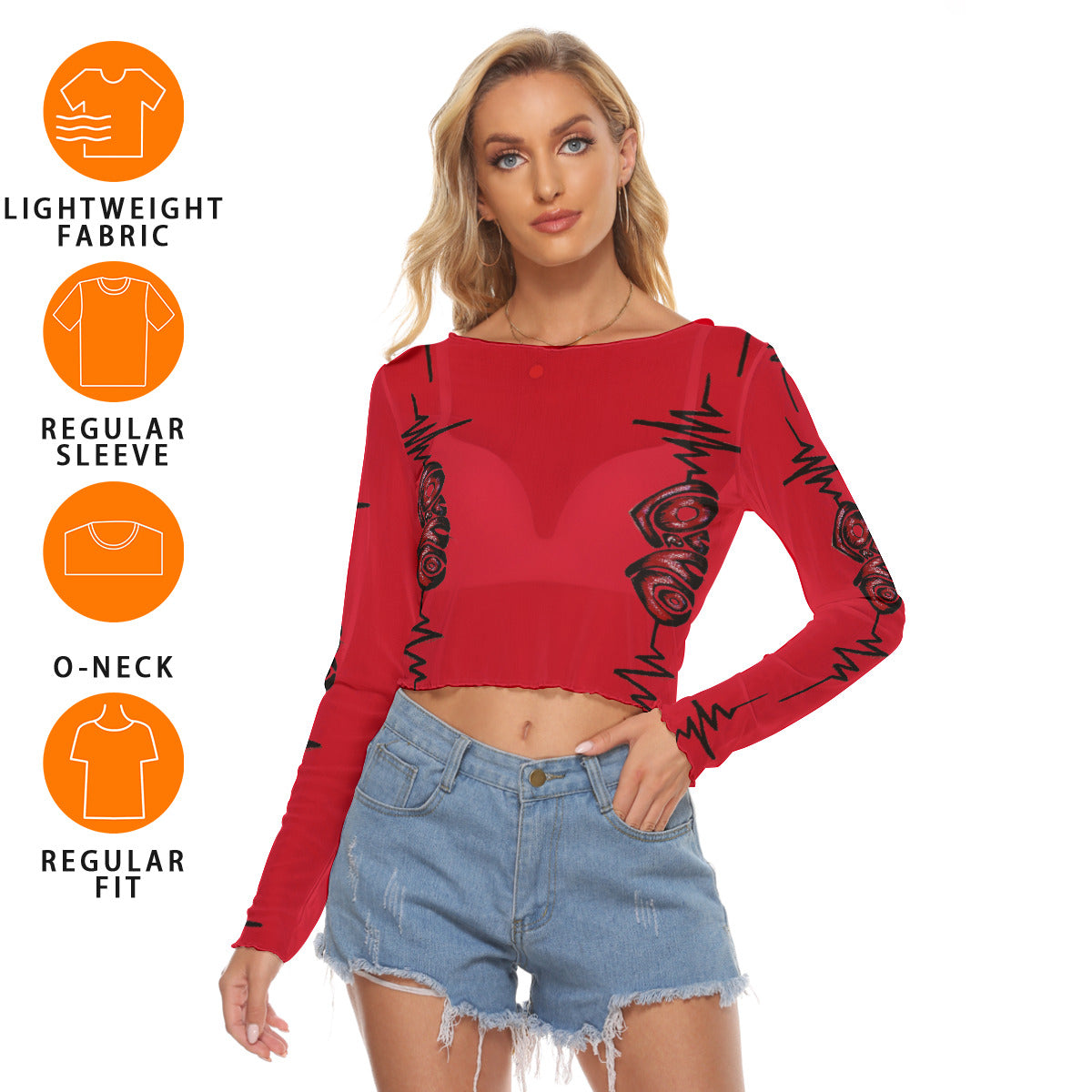 All-Over Print Women's Mesh Long Sleeves T-shirt