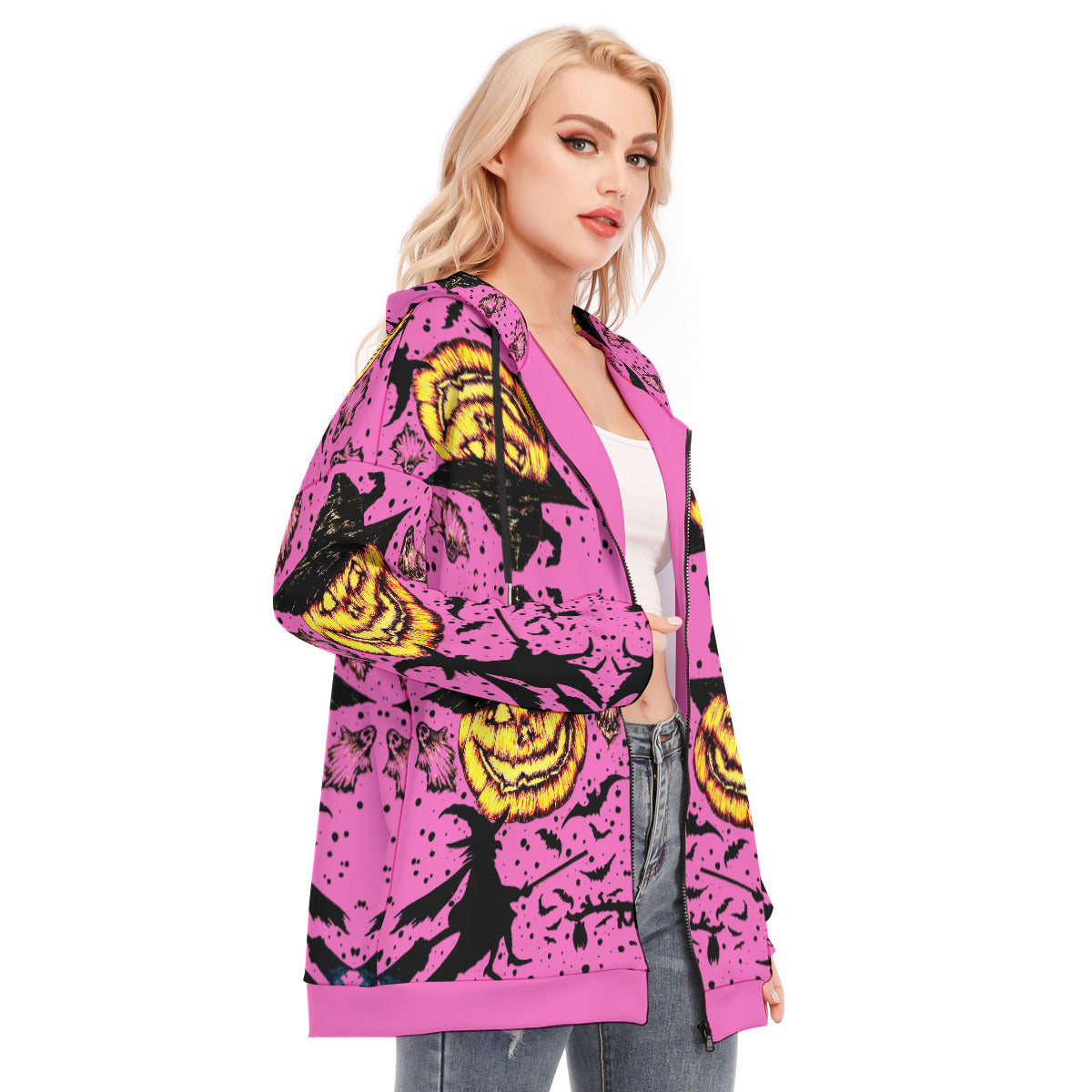 All-Over Print Women's Long Hoodie With Zipper Closure