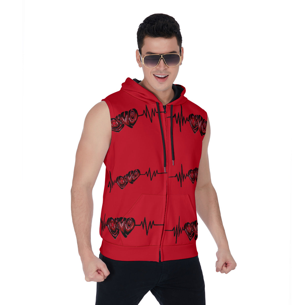 All-Over Print Men's Zipper-Up Sleeveless Hoodie