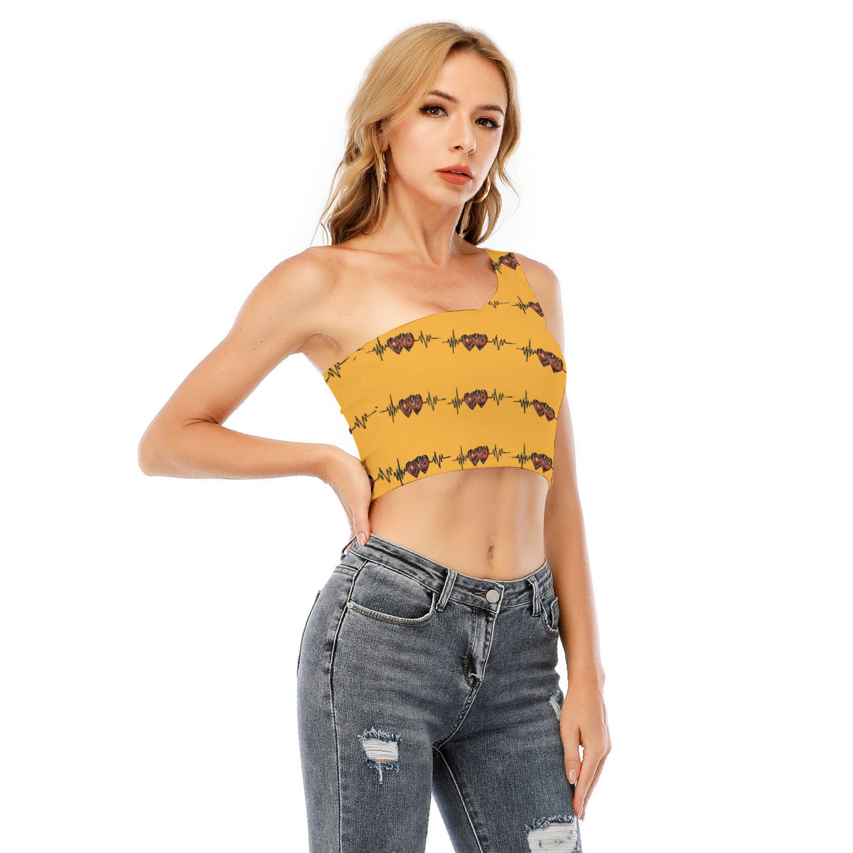 All-Over Print Women's One-Shoulder Cropped Top