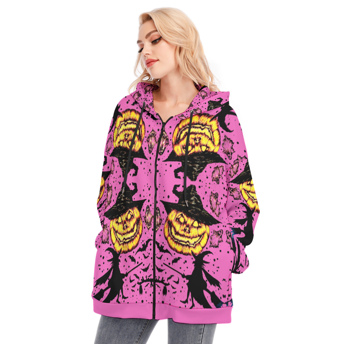 All-Over Print Women's Long Hoodie With Zipper Closure