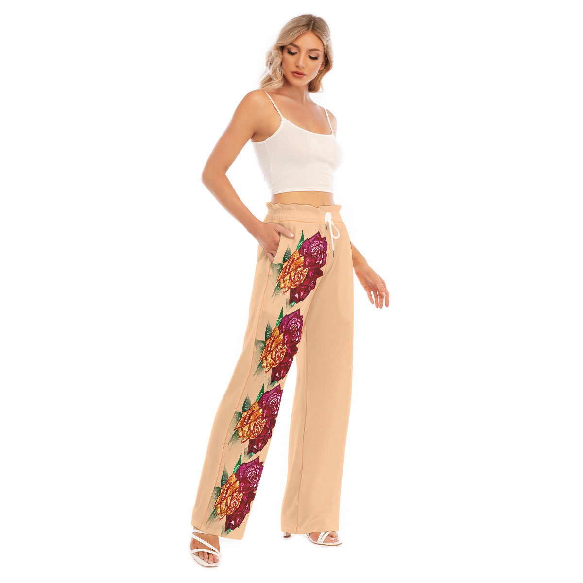 All-Over Print Women's Waist Fungus Edge Wide-leg Pants