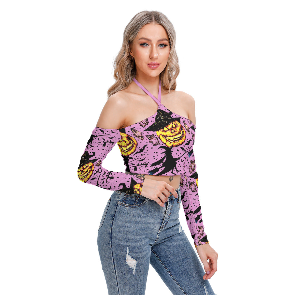 All-Over Print Women's Halter Lace-up Top