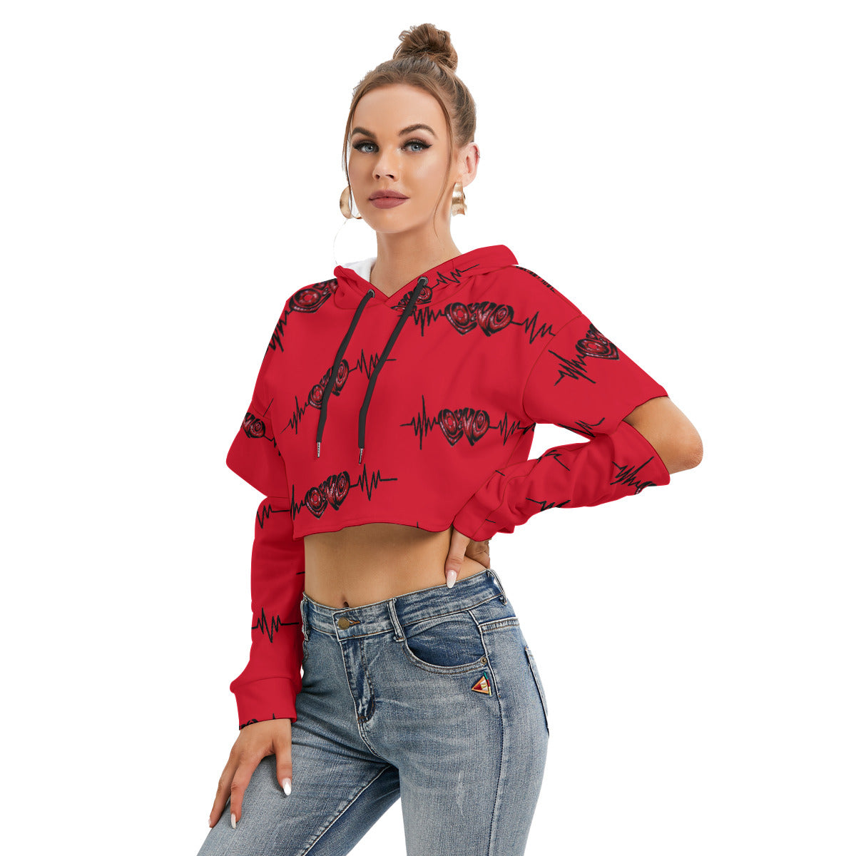 All-Over Print Women's Heavy Fleece Hoodie With Hollow Out Sleeve