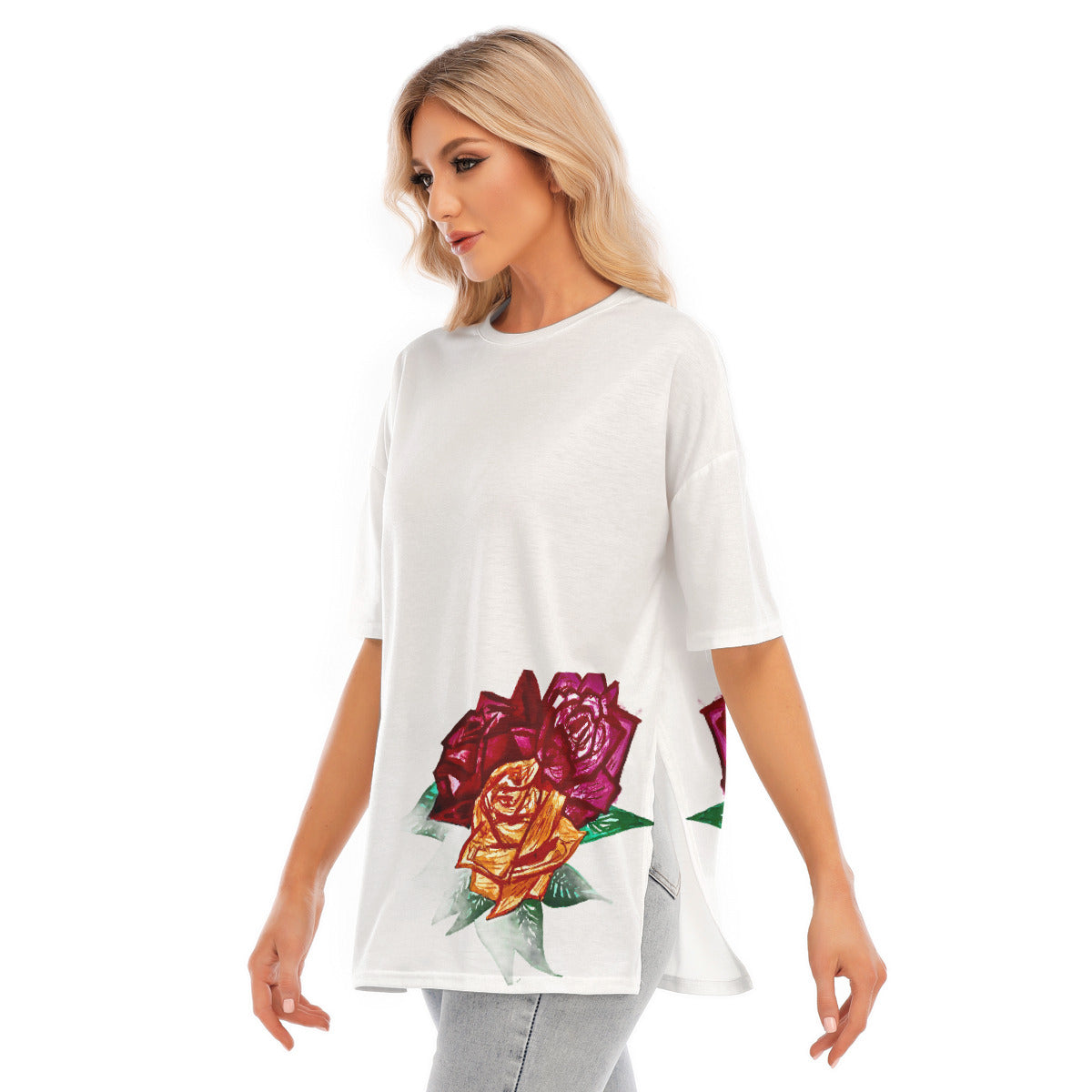 All-Over Print Women's Short Sleeves T-shirt With Hem Split
