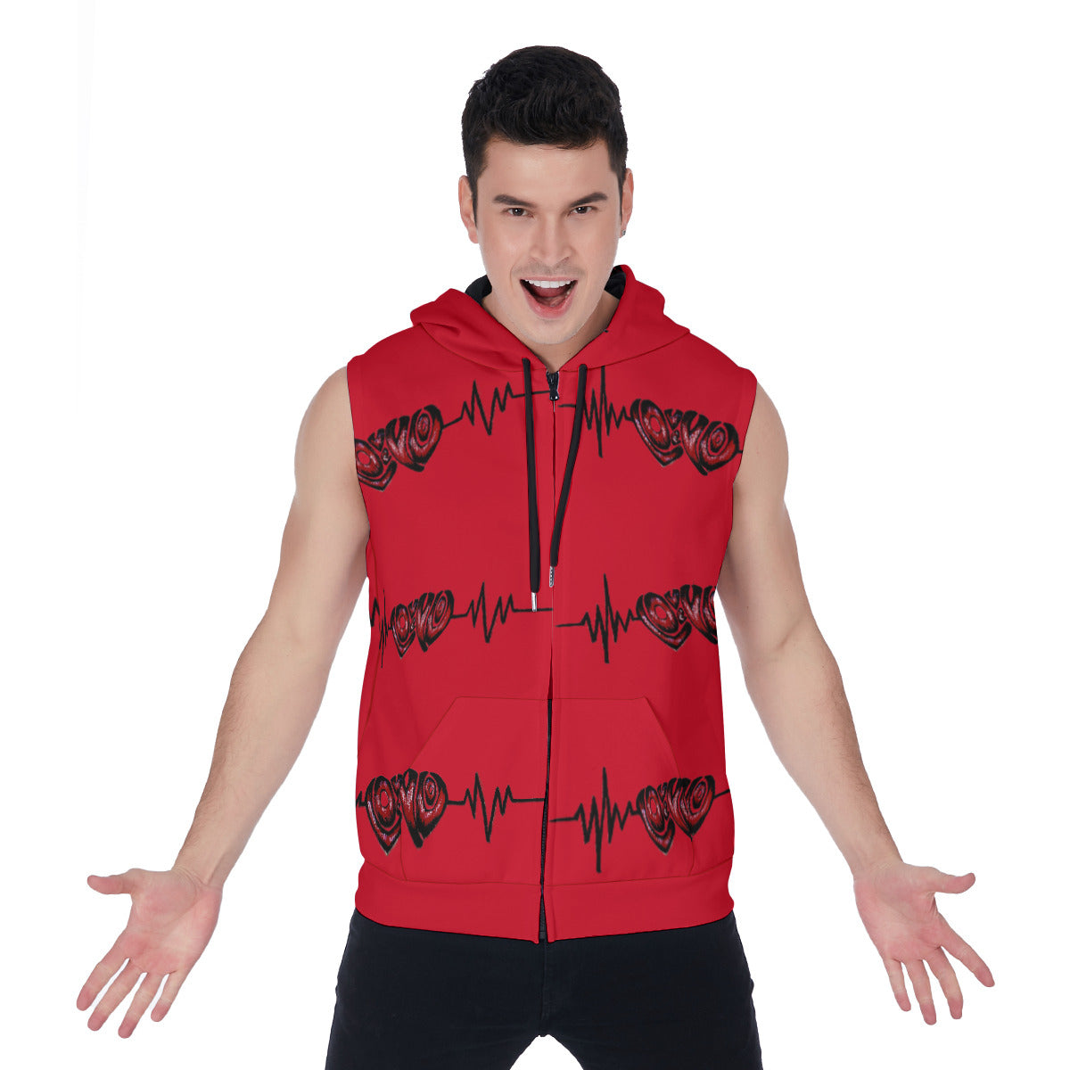All-Over Print Men's Zipper-Up Sleeveless Hoodie