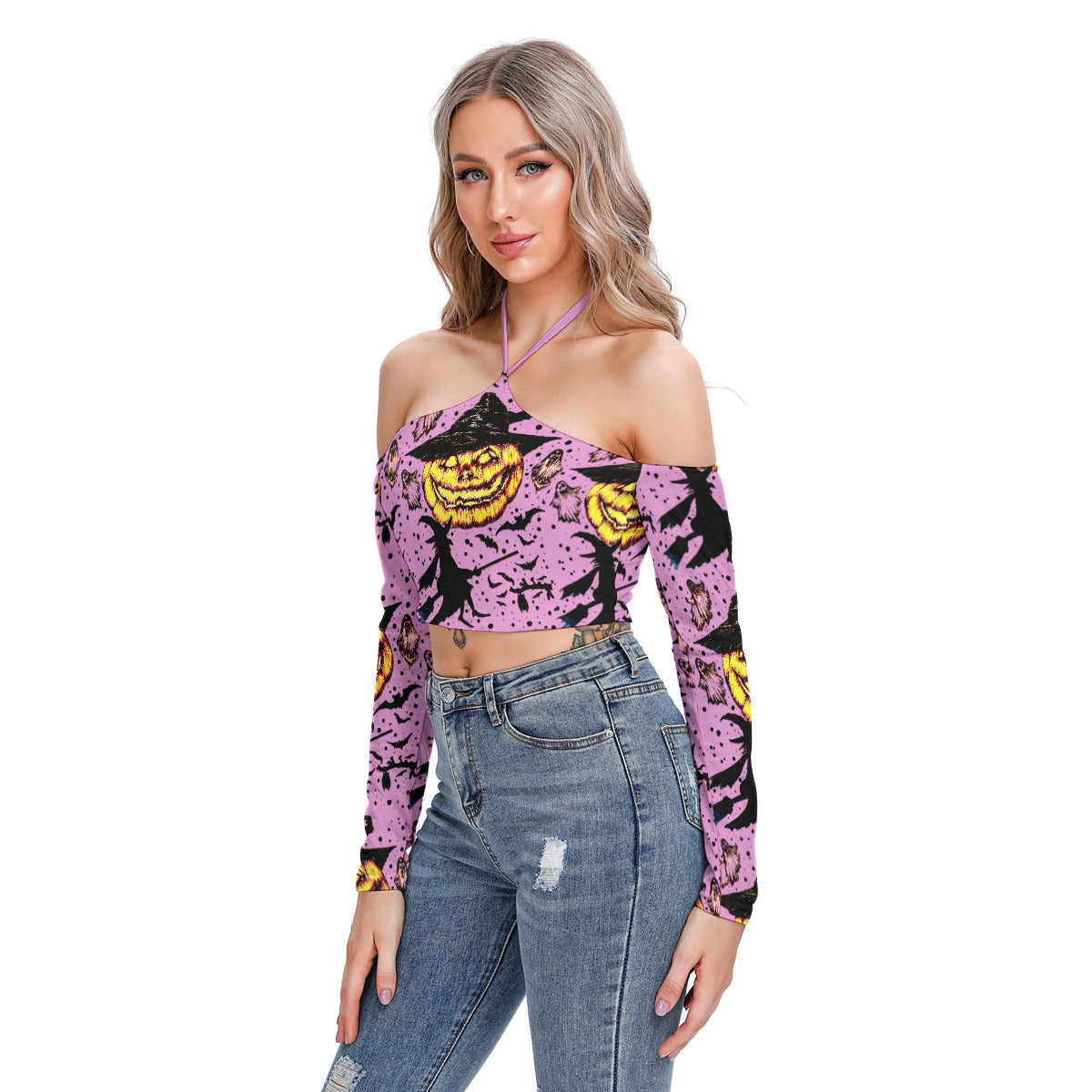 All-Over Print Women's Halter Lace-up Top