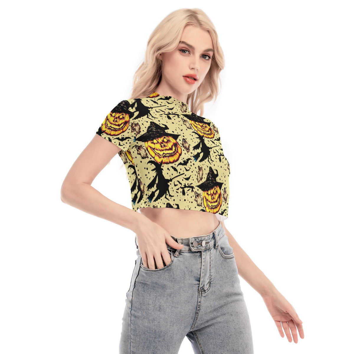All-Over Print Women's Short Sleeves Mesh Crop Top