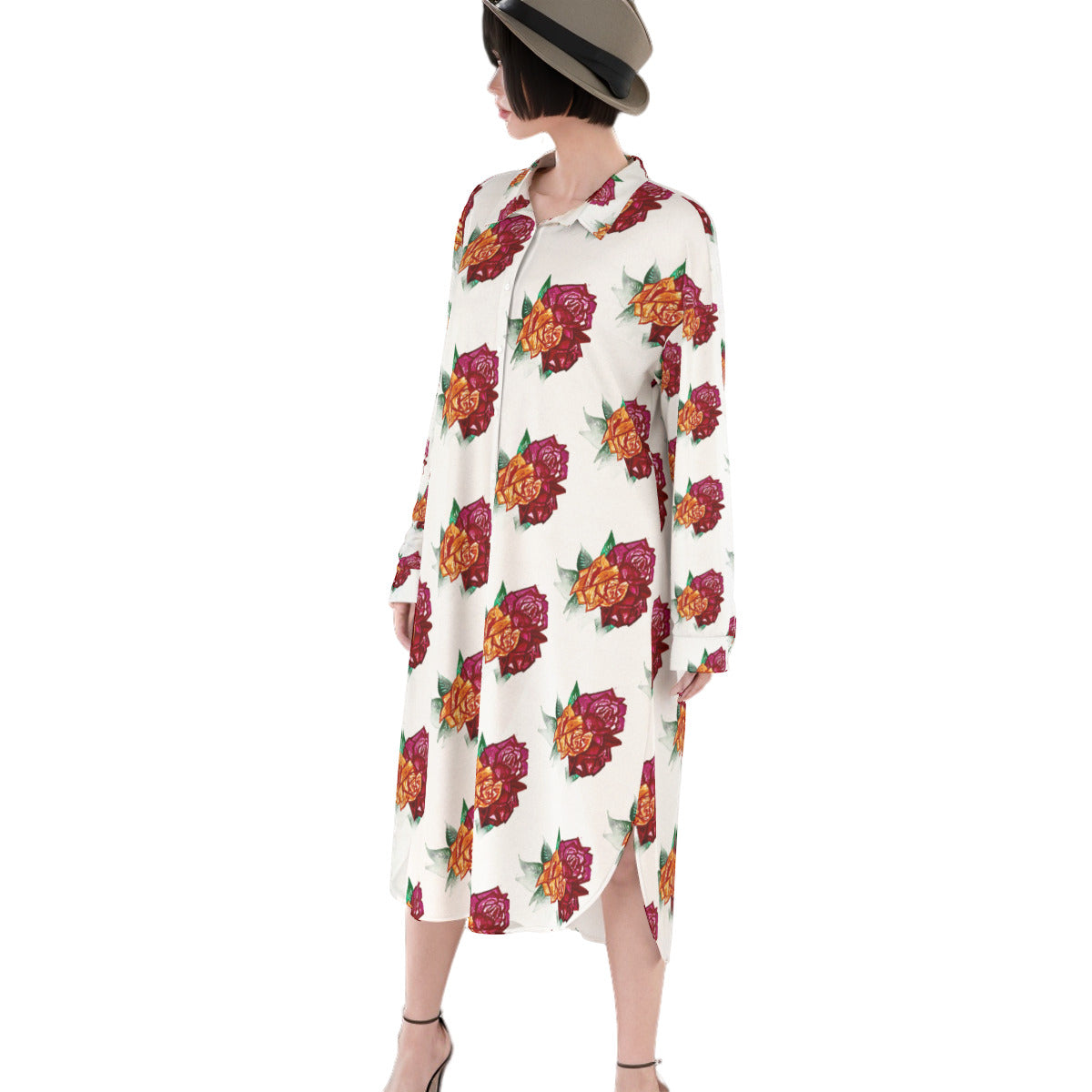 All-Over Print Women's Long Shirt Dress | Rayon
