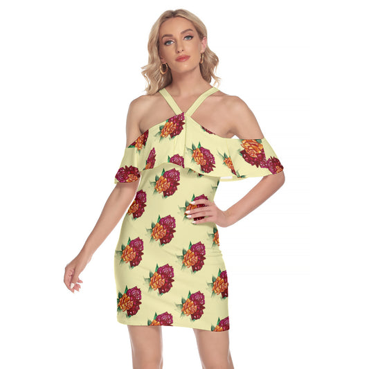 All-Over Print Women's Cold Shoulder Cami Dress With Ruffle