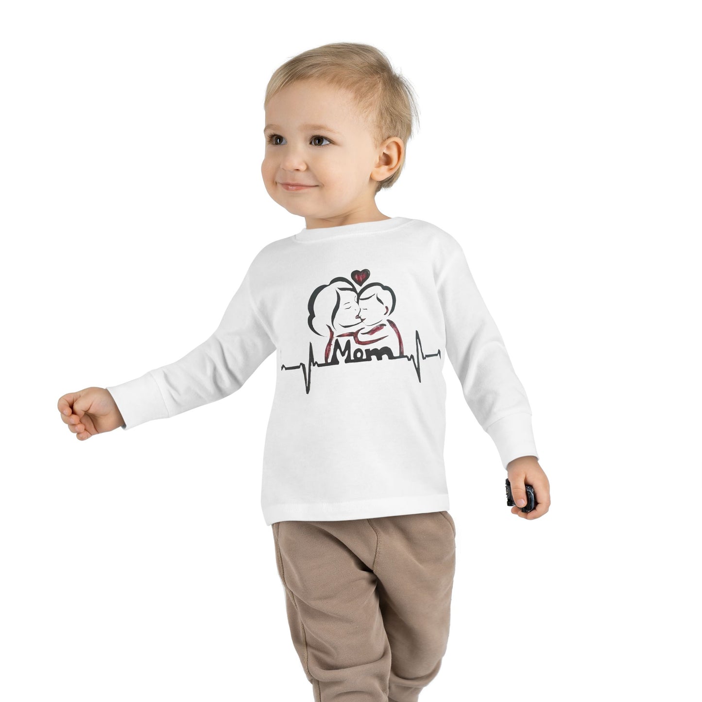 Mommy's Little Heartbeat Toddler Long Sleeve Tee, Cute Kids Shirt, Gifts for Moms, Family Matching Outfit, Baby Shower Gift, Everyday Wear
