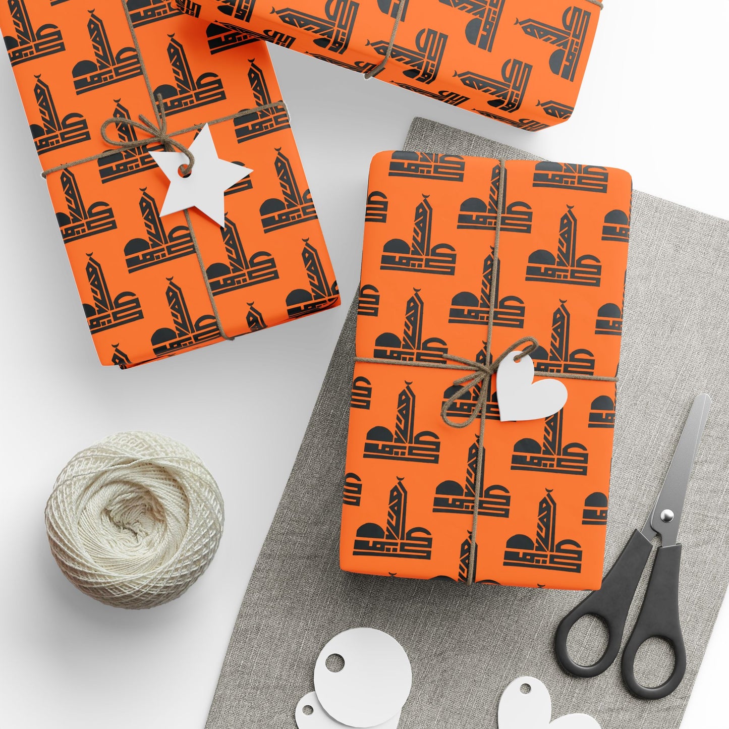 Festive Halloween Wrapping Paper | Orange Design with Black Symbols