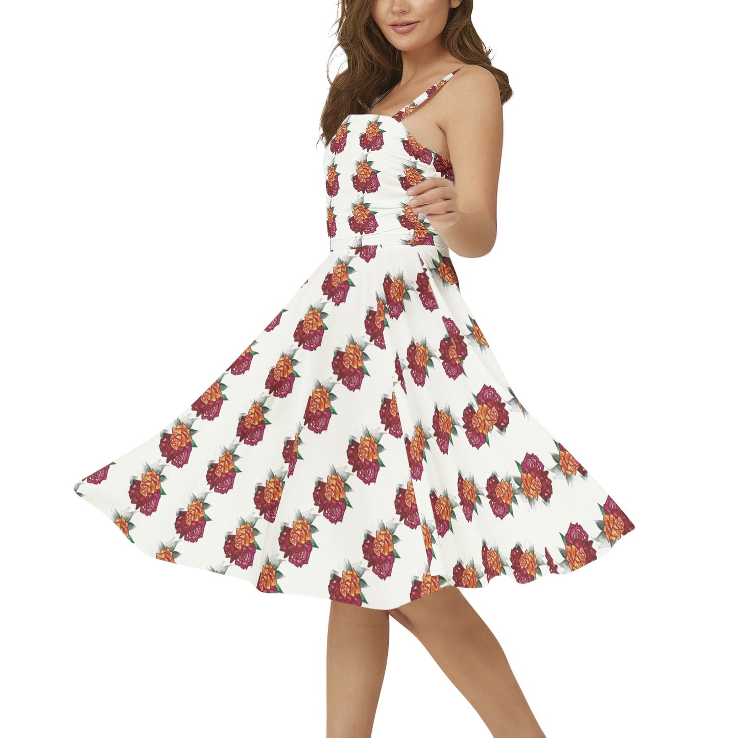 Sleeveless Square Neck Flare Hem Midi Dress