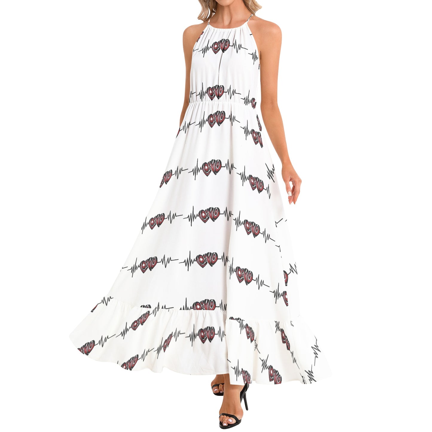Ruffle Hem Halter Neck Maxi Dress