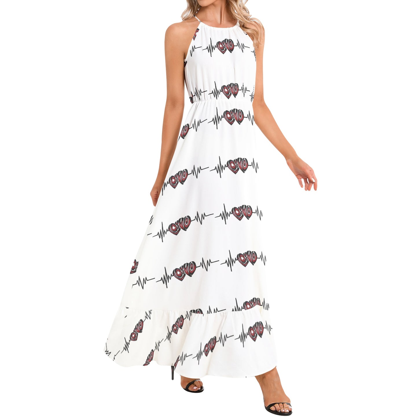 Ruffle Hem Halter Neck Maxi Dress