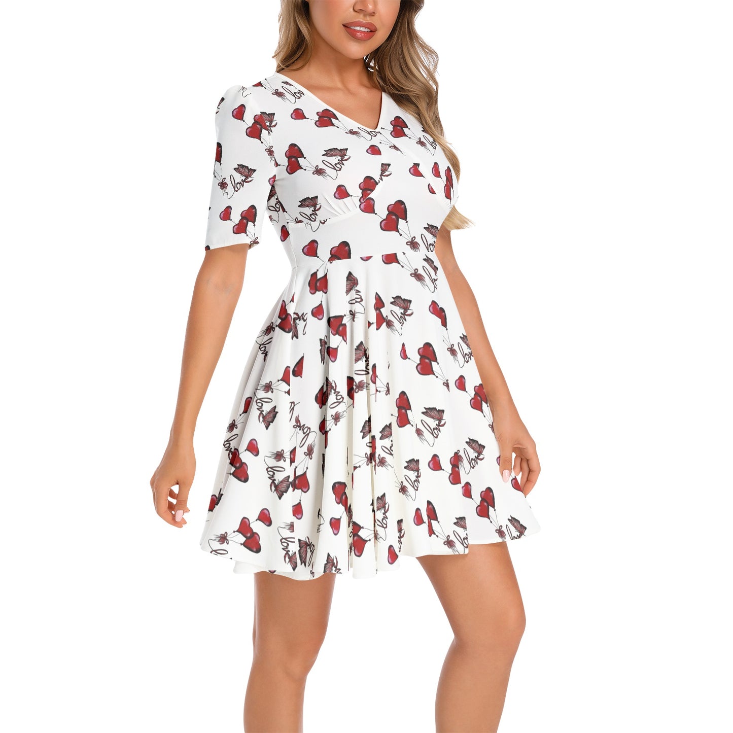 Short Sleeve Ruched Bust Flared Hem Dress