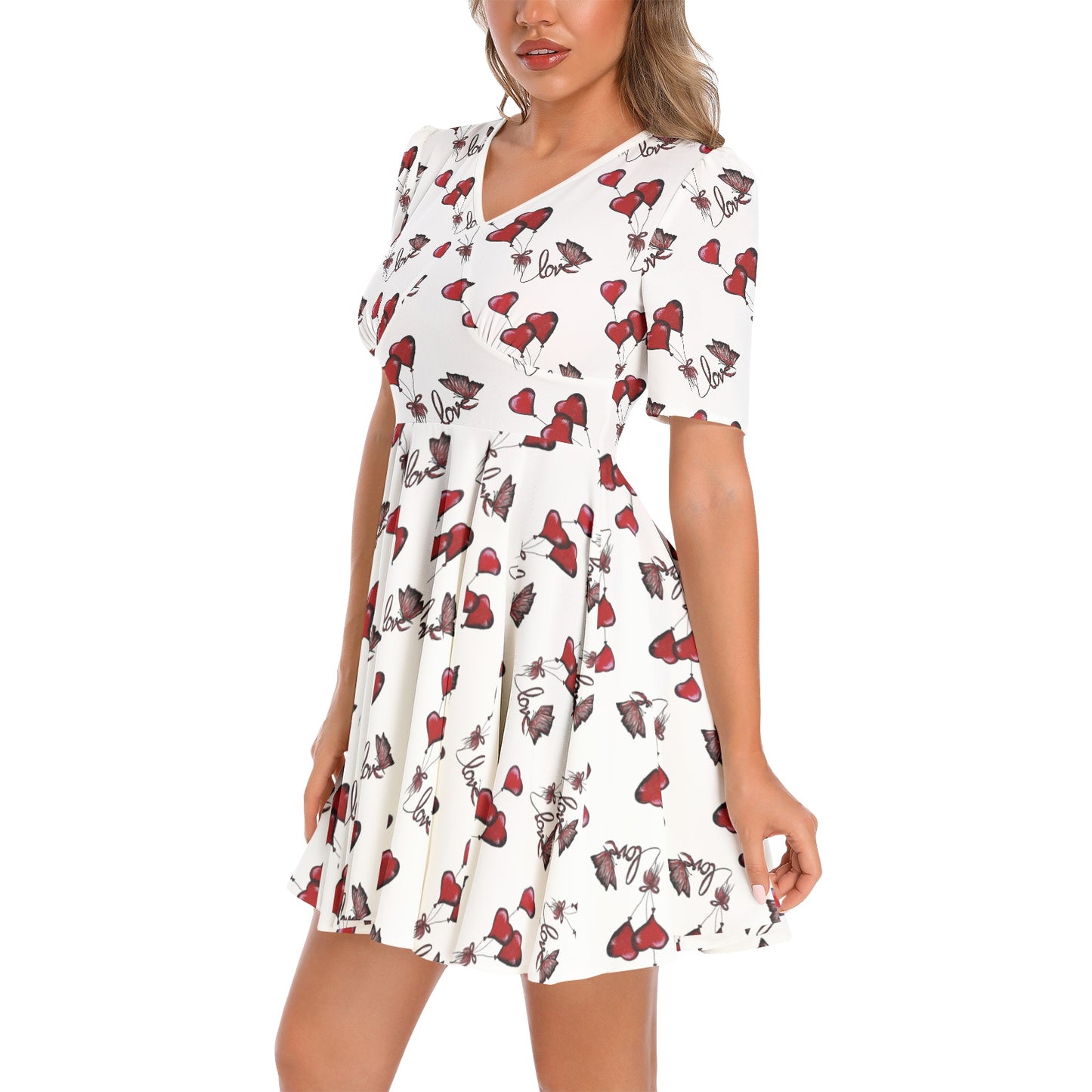 Short Sleeve Ruched Bust Flared Hem Dress