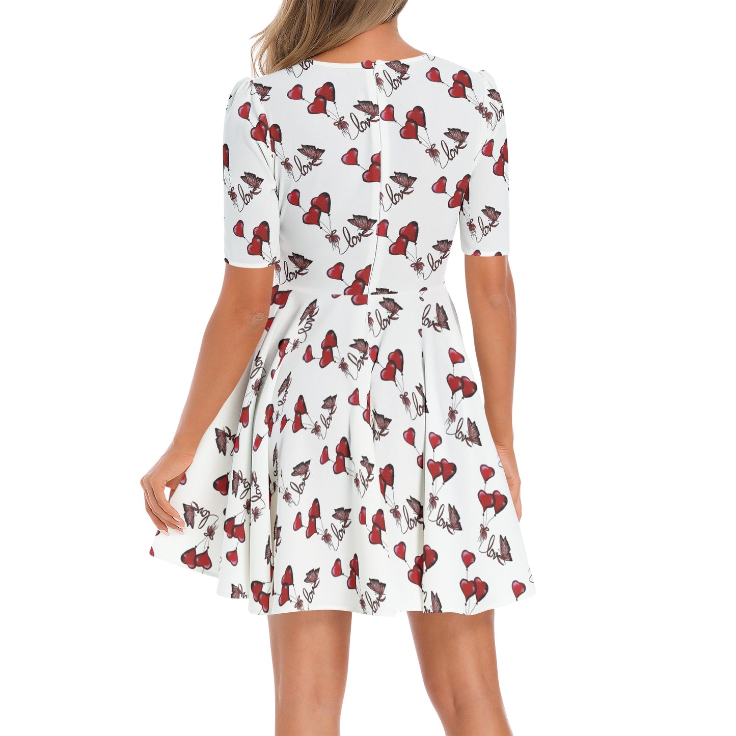 Short Sleeve Ruched Bust Flared Hem Dress