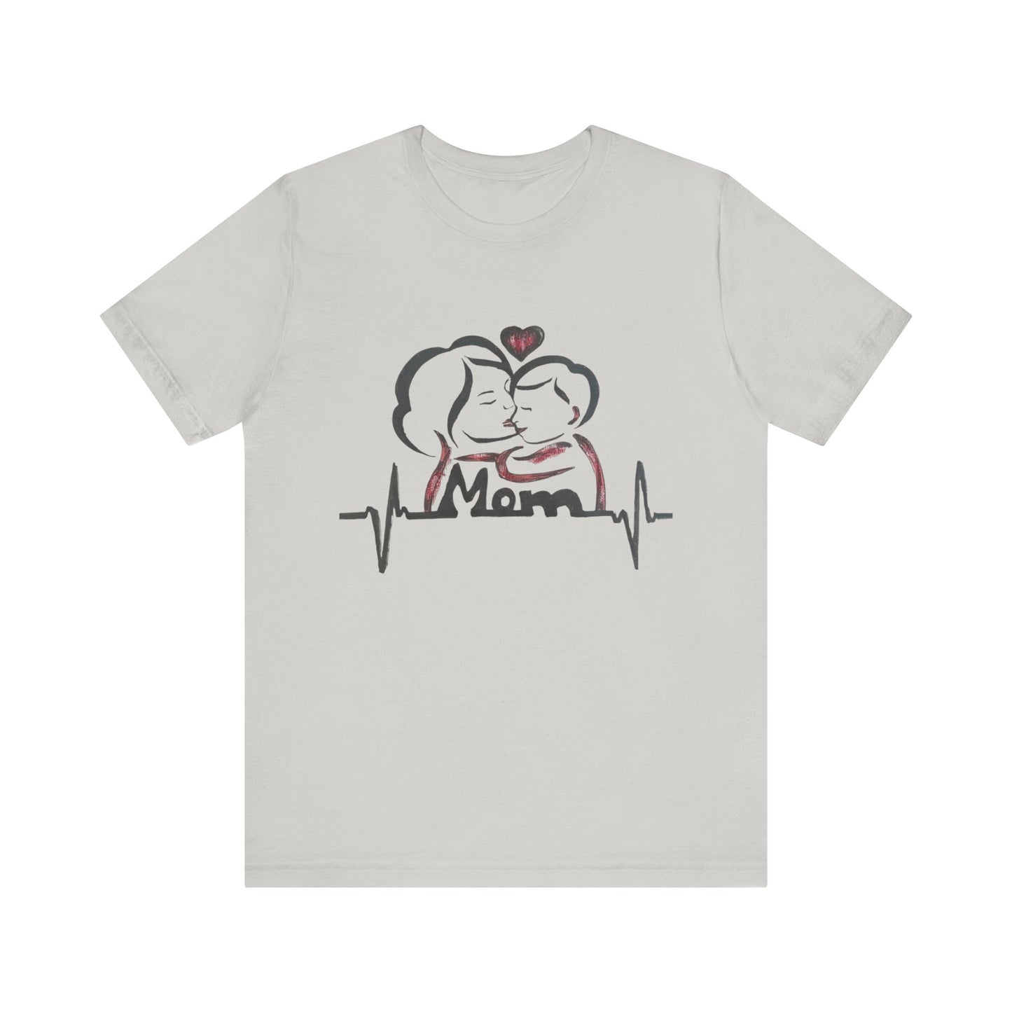 Heartfelt Mom Jersey Tee, Gift for Mother's Day, Family Love Shirt, Soft Casual Wear, Heartbeat Design