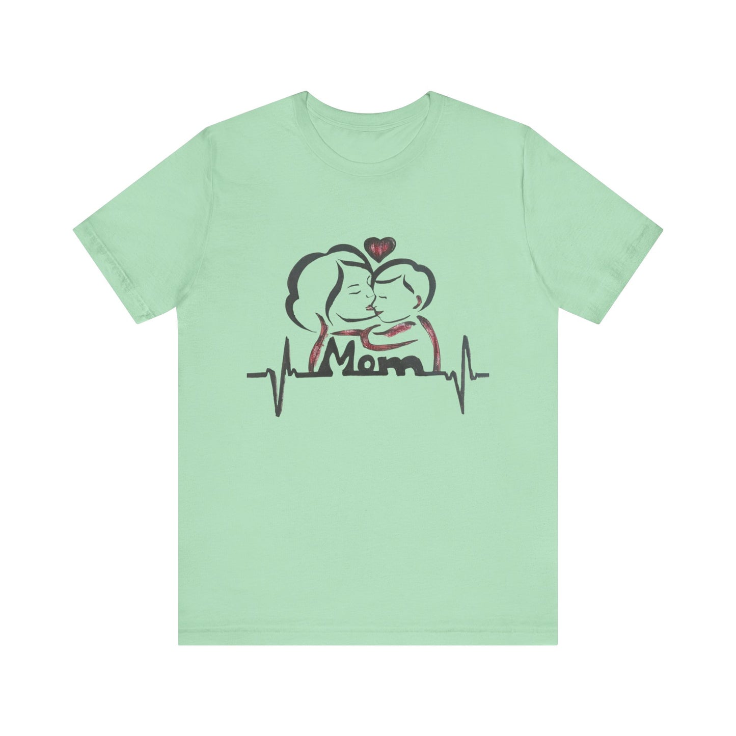 Heartfelt Mom Jersey Tee, Gift for Mother's Day, Family Love Shirt, Soft Casual Wear, Heartbeat Design