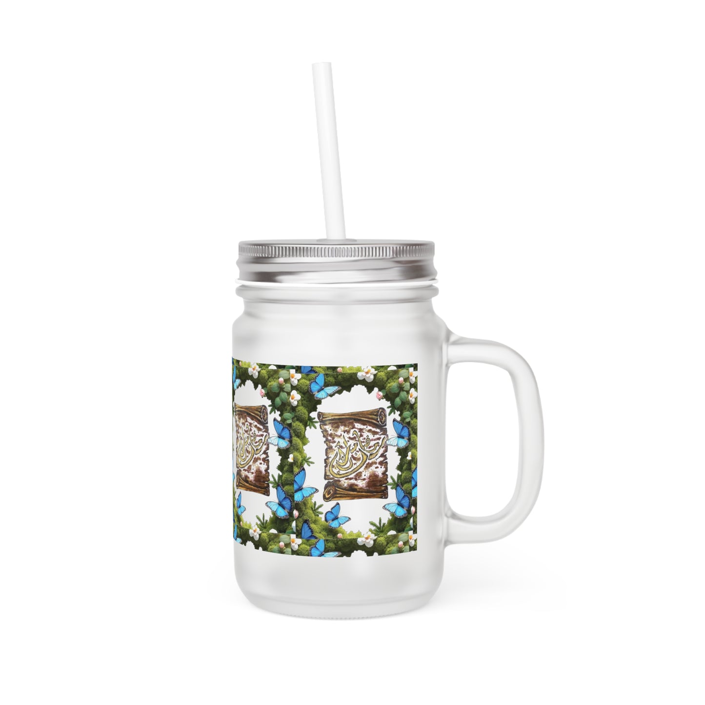 Mason Jar Tumbler with Blue Floral Mason Jar Print