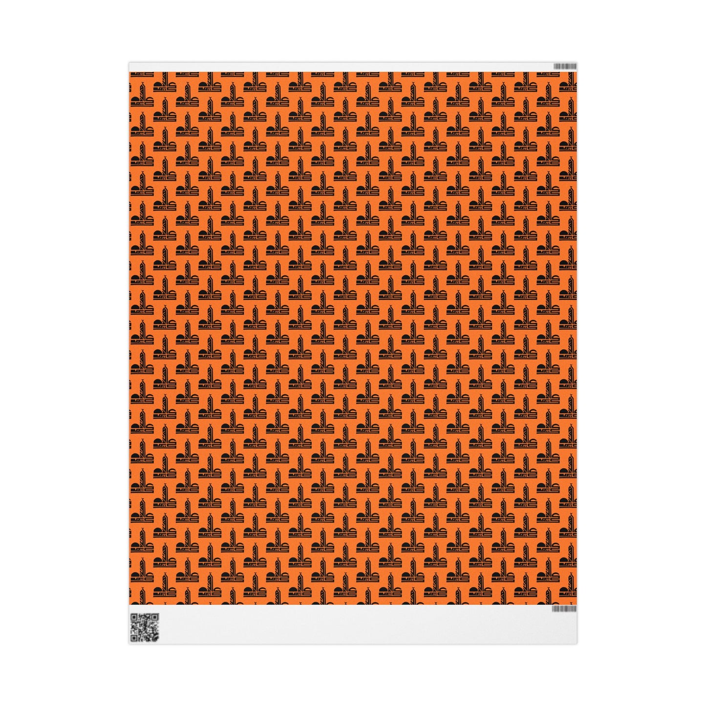 Festive Halloween Wrapping Paper | Orange Design with Black Symbols